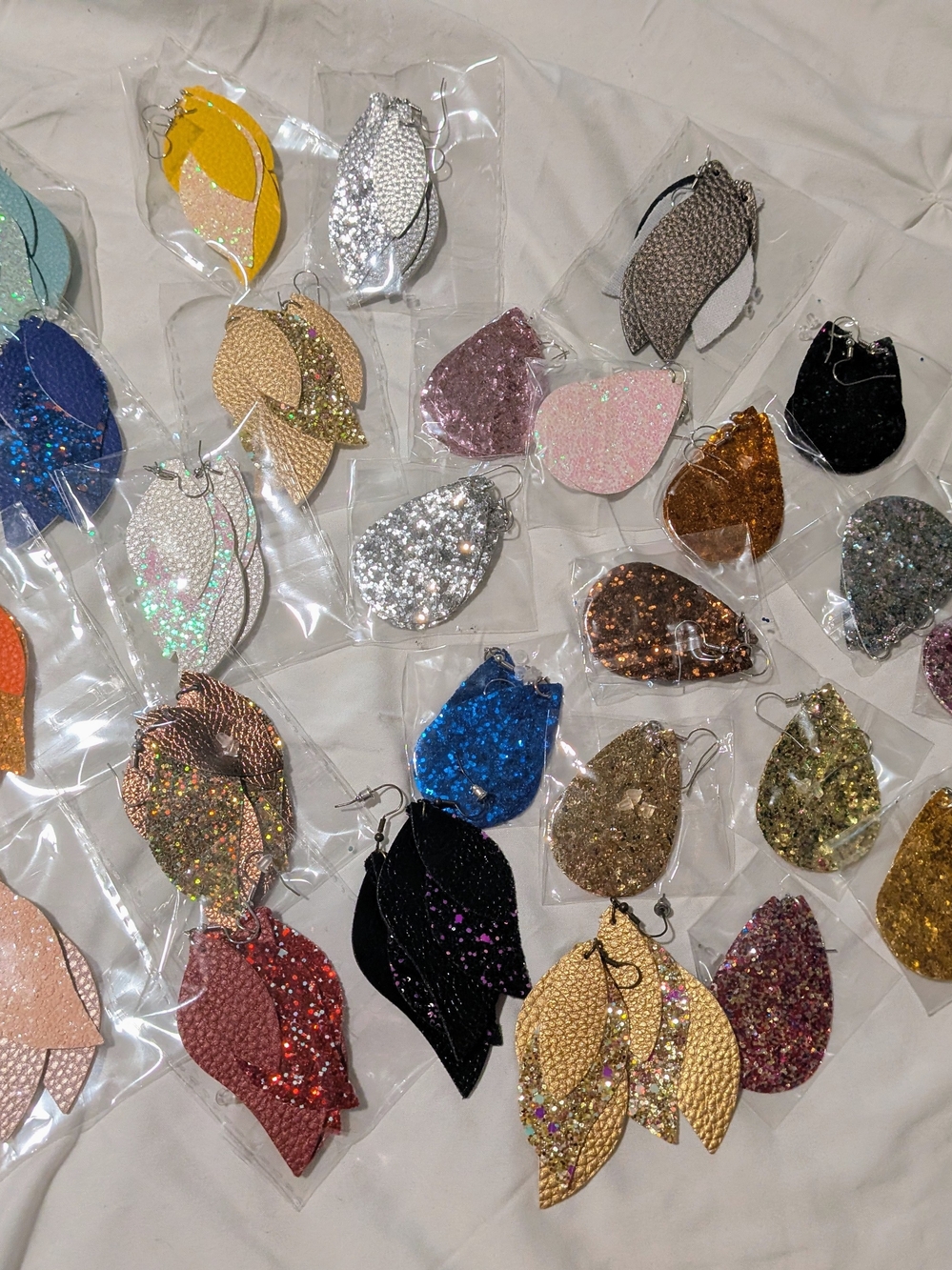 Assorted Glitter Leaf Faux Leather Earrings - Multi Colors